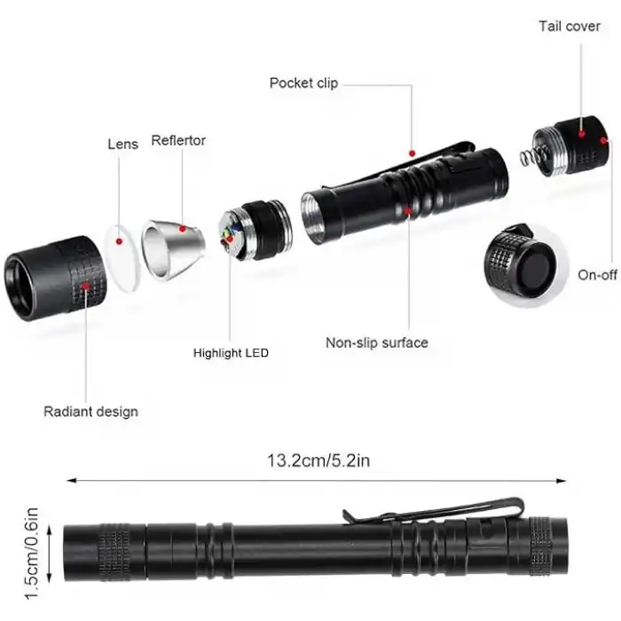 Valkyrie 395nm Ultraviyole UV Kalem El Feneri - Alüminyum Darbeye Suya Dayanıklı Cep Feneri Klipsli Kalem Fener Blacklight