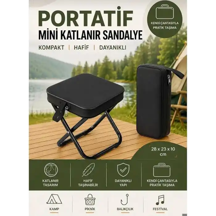 Katlanır Mini Kamp Sandalyesi Hafif El Çantası Boyutunda Portatif Taşınabilir Piknik Taburesi
