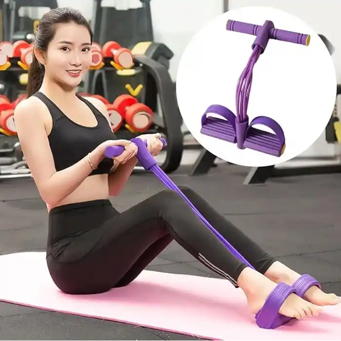 Lastikli Mekik Çekme Aleti, karın, bel, kol, bacak, pedal direnç bandı, elastik çekme yoga, mor