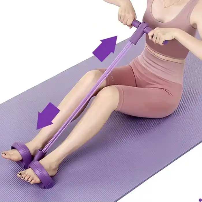 Lastikli Mekik Çekme Aleti, karın, bel, kol, bacak, pedal direnç bandı, elastik çekme yoga, mor