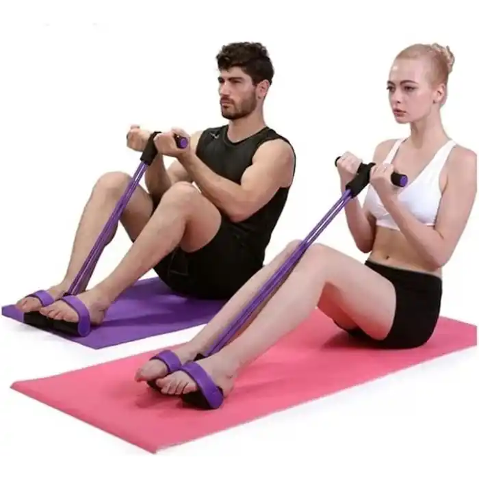 Lastikli Mekik Çekme Aleti, karın, bel, kol, bacak, pedal direnç bandı, elastik çekme yoga, mor