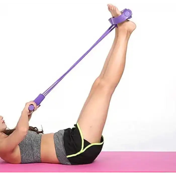 Lastikli Mekik Çekme Aleti, karın, bel, kol, bacak, pedal direnç bandı, elastik çekme yoga, mor