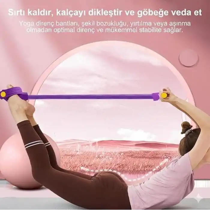 Lastikli Mekik Çekme Aleti, karın, bel, kol, bacak, pedal direnç bandı, elastik çekme yoga, mor