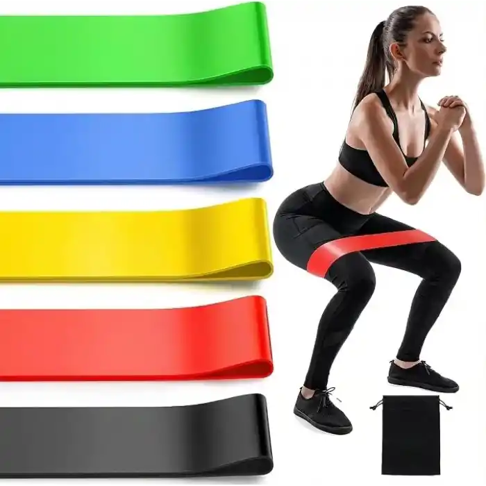 5li Pilates Direnç Bandı Seti – Hafiften Serte 5 Direnç Seviyesi, Silikon Egzersiz ve Fitness Bandı, Evde Spor, Yoga, Pilates ve Fizik Tedavi İçin