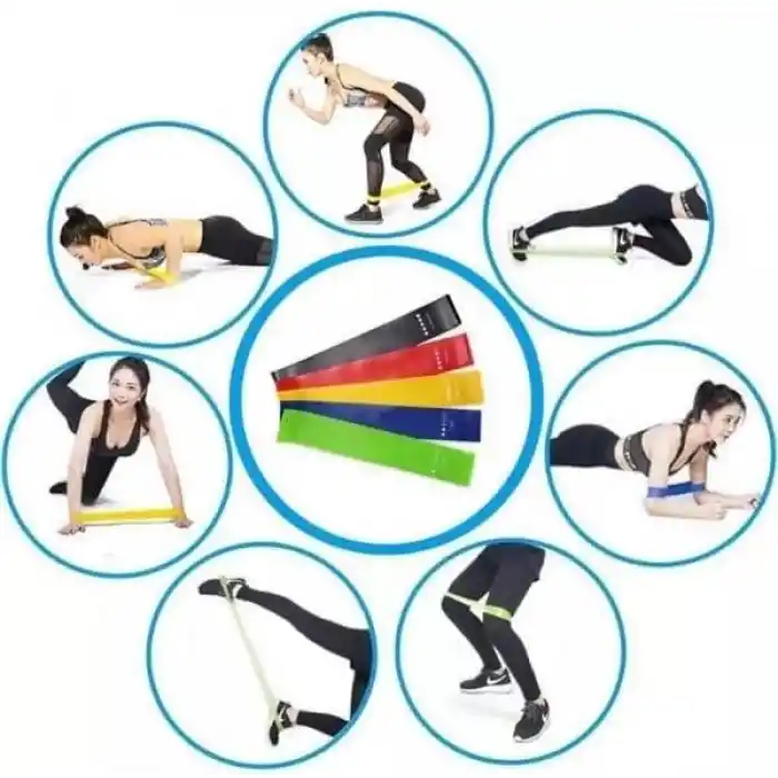 5li Pilates Direnç Bandı Seti – Hafiften Serte 5 Direnç Seviyesi, Silikon Egzersiz ve Fitness Bandı, Evde Spor, Yoga, Pilates ve Fizik Tedavi İçin