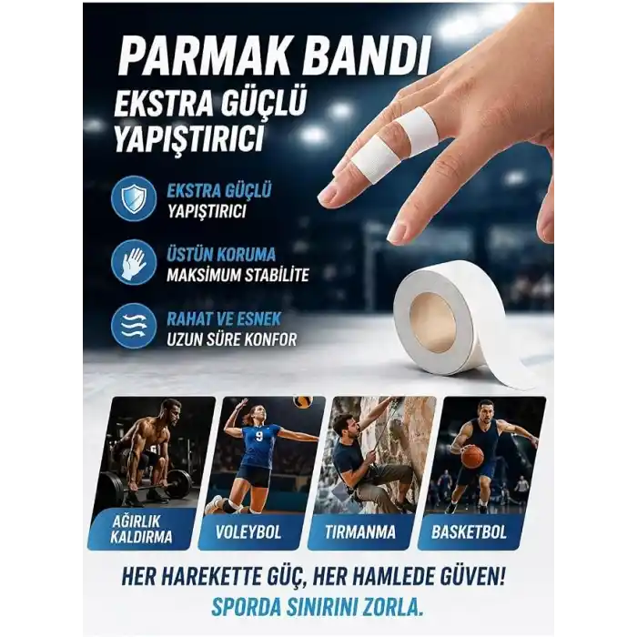 Sporcu Bandı Ekstra Güçlü Yapıştırıcı, Ağırlık Kaldırma İçin Atletik, Voleybol, Tırmanma Basketbol 2,5 Cm Beyaz Renk