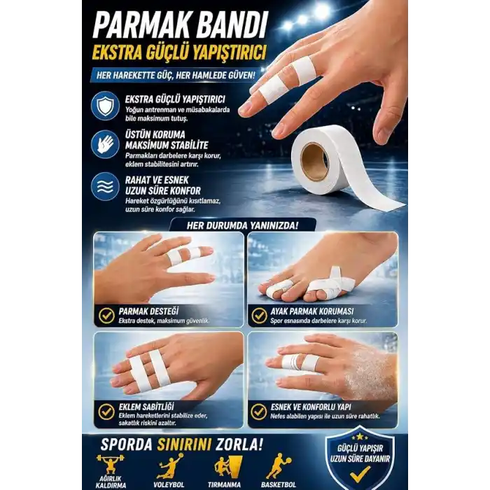 Sporcu Bandı Ekstra Güçlü Yapıştırıcı, Ağırlık Kaldırma İçin Atletik, Voleybol, Tırmanma Basketbol 2,5 Cm Beyaz Renk