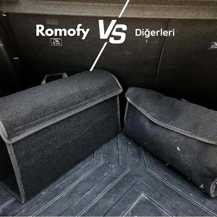 Romofy Oto Bagaj Organizer [Kalın Keçe] - Kapaklı Toparlayıcı Bagaj Çantası - Araba Aksesuar Toparlayıcı, Araç Organizer - Altında ve Yanında Bagaja Yapışan Malzeme