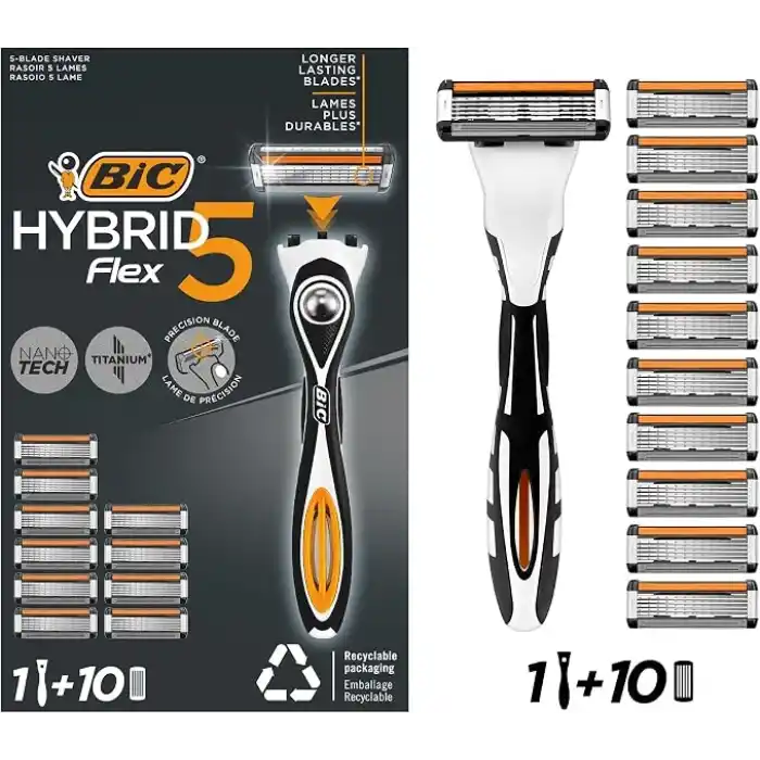 BIC Flex 5 Hybrid Tıraş Bıçağı Seti 1 Gövde + 10 Yedek Başlık 5 Bıçaklı Erkek Tıraş Bıçağı