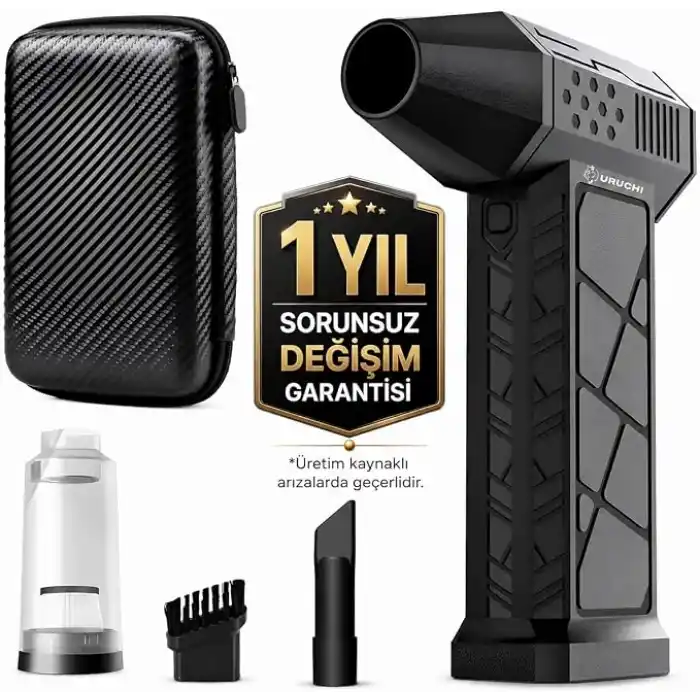 URUCHI X3 2026 Şarjlı Hava Üfleyici & Vakum – Gerçek 130000 RPM, 8000mAh Batarya, 3 Kademeli Turbo Toz Üfleyici ve Çekici, Bilgisayar, Klavye, Ev, Araç ve Dış Mekan Kullanımı, Çantalı