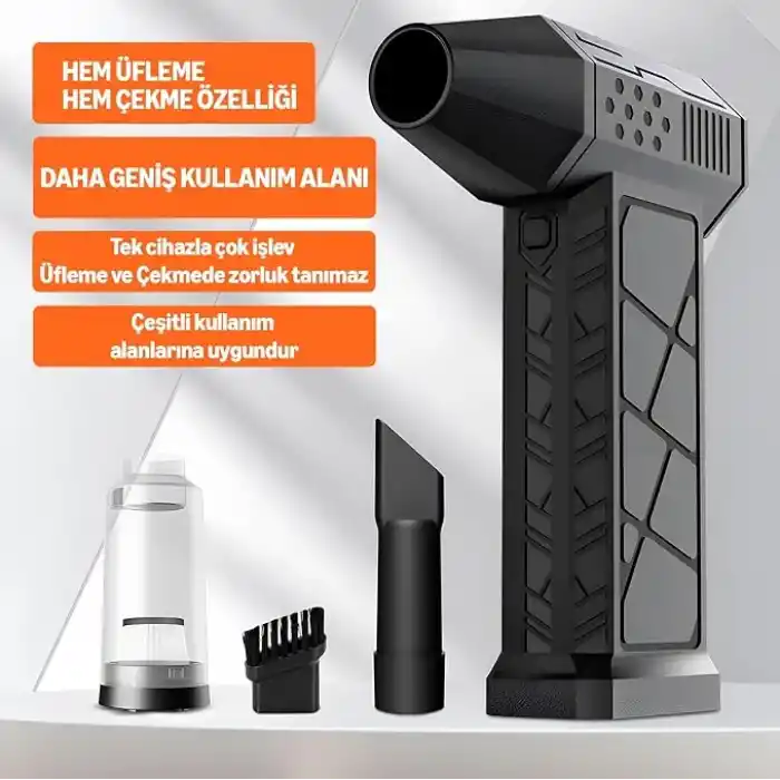 URUCHI X3 2026 Şarjlı Hava Üfleyici & Vakum – Gerçek 130000 RPM, 8000mAh Batarya, 3 Kademeli Turbo Toz Üfleyici ve Çekici, Bilgisayar, Klavye, Ev, Araç ve Dış Mekan Kullanımı, Çantalı