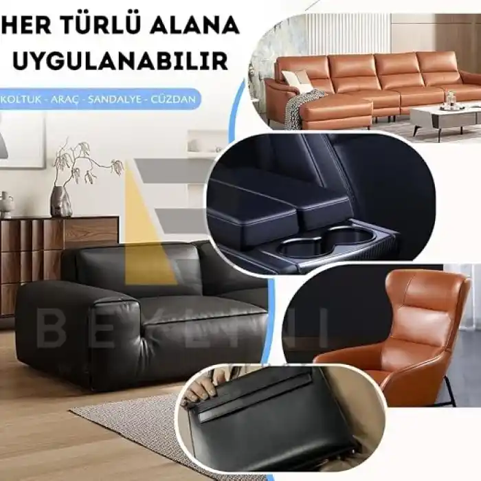 BEYLINI Deri Tamir Kiti Kendinden Yapışkanlı Dayanıklı Uzun Ömürlü Su Geçirmez Onarım Kiti (Siyah, 50x120)