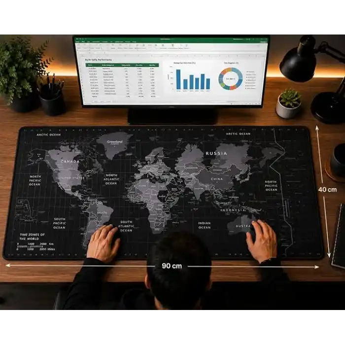 McStorey 90x40 cm Mouse Pad, Dünya Haritası Desenli Büyük Mouse Pad, Kaymaz Kauçuk Tabanlı, Dikişli Kenarlı 3 mm Klavye ve Mouse Altlığı, XXL Desk Mat, Ofis ve Gaming Masa Pedi