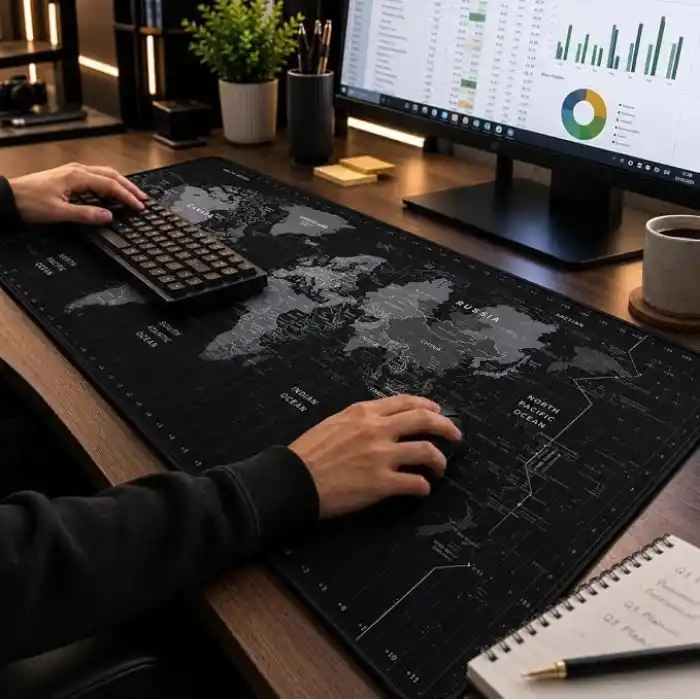 McStorey 90x40 cm Mouse Pad, Dünya Haritası Desenli Büyük Mouse Pad, Kaymaz Kauçuk Tabanlı, Dikişli Kenarlı 3 mm Klavye ve Mouse Altlığı, XXL Desk Mat, Ofis ve Gaming Masa Pedi