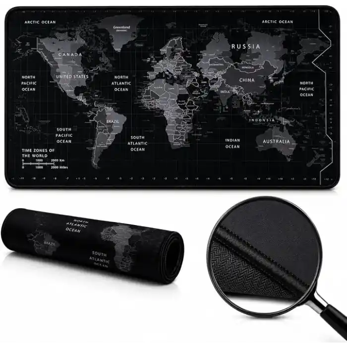 McStorey 90x40 cm Mouse Pad, Dünya Haritası Desenli Büyük Mouse Pad, Kaymaz Kauçuk Tabanlı, Dikişli Kenarlı 3 mm Klavye ve Mouse Altlığı, XXL Desk Mat, Ofis ve Gaming Masa Pedi