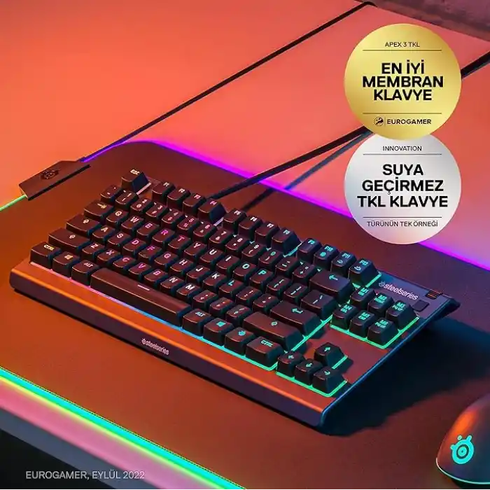 steelseries Apex 3 TKL Türkçe Gaming Klavye Tenkeyless, 8 Bölge RGB Aydınlatma Türkçe QWERTY