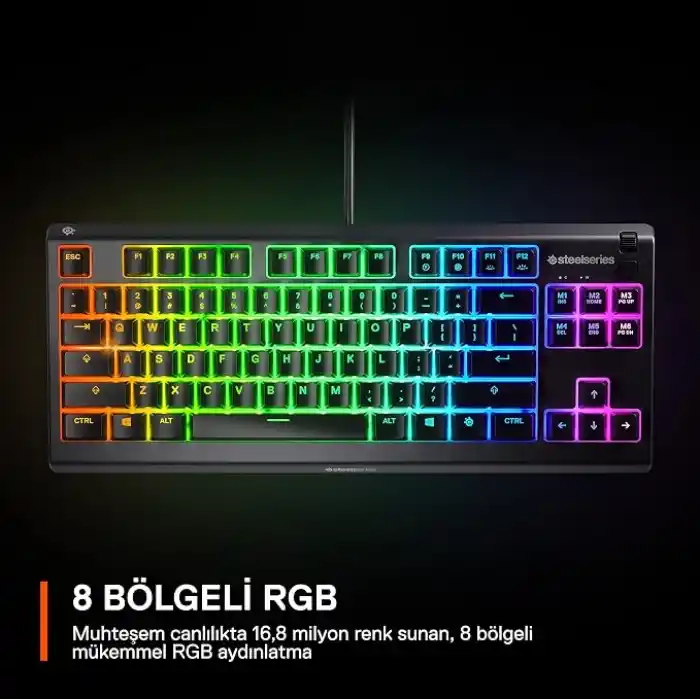 steelseries Apex 3 TKL Türkçe Gaming Klavye Tenkeyless, 8 Bölge RGB Aydınlatma Türkçe QWERTY