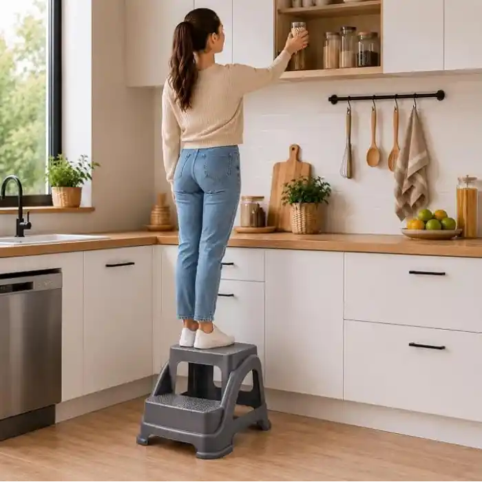 Orret Home 2 Basamaklı Merdiven Tabure Kaydırmaz Ayaklı Sağlam Plastik Basamak, Çocuk ve Yetişkin İçin Lavabo Mutfak Banyo WC Dolap Çok Amaçlı Basamak Taburesi Gri