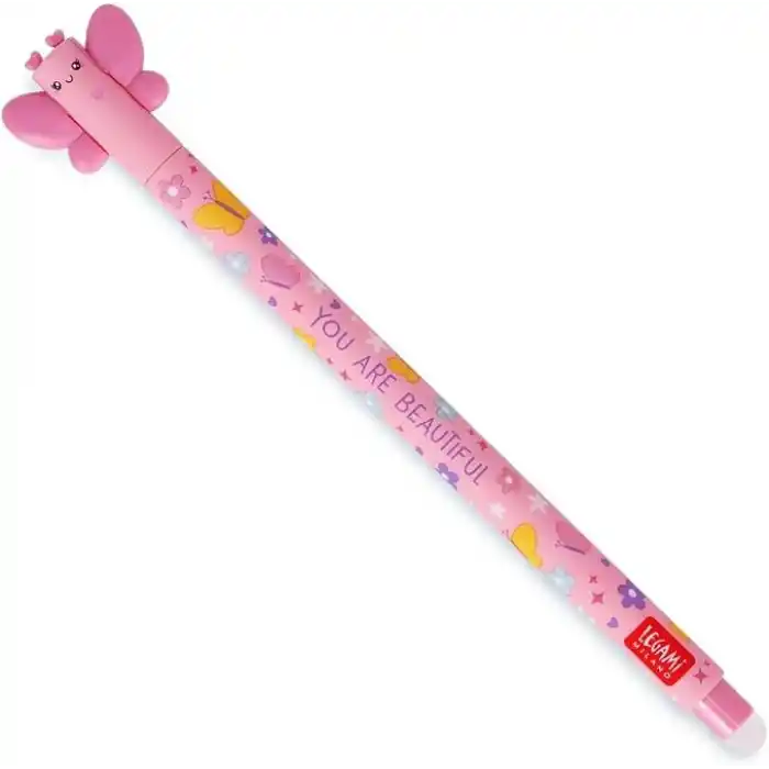 LEGAMI Butterfly Silinebilir Jel Kalem, Sonunda Mürekkebi Çıkarmak İçin, Isıya Duyarlı Pembe Mürekkep, 0,7 mm Uç Çapı