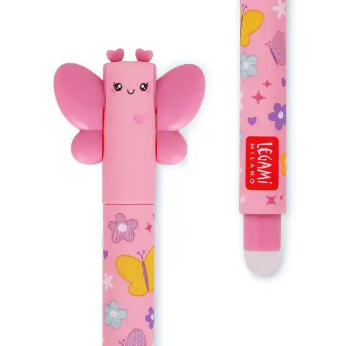 LEGAMI Butterfly Silinebilir Jel Kalem, Sonunda Mürekkebi Çıkarmak İçin, Isıya Duyarlı Pembe Mürekkep, 0,7 mm Uç Çapı