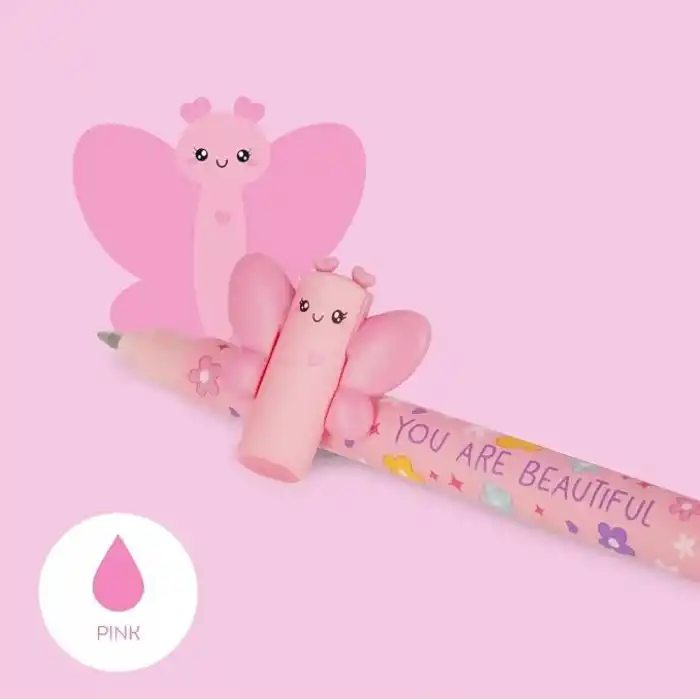 LEGAMI Butterfly Silinebilir Jel Kalem, Sonunda Mürekkebi Çıkarmak İçin, Isıya Duyarlı Pembe Mürekkep, 0,7 mm Uç Çapı