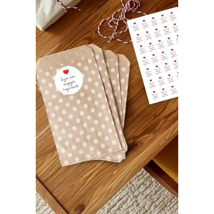 50li Büyük Boy Hediye Paketi Seti, Puantiyeli Kese Kağıdı (18x30cm), 70 Adet Sticker
