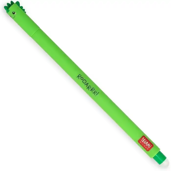 Legami - Silinebilir jel kalem, kağıdı kullanmadan mürekkebi çıkarmak için tükenmez kalem, ısıya duyarlı yeşil mürekkep, 0,7 mm uç çapı, Dino teması
