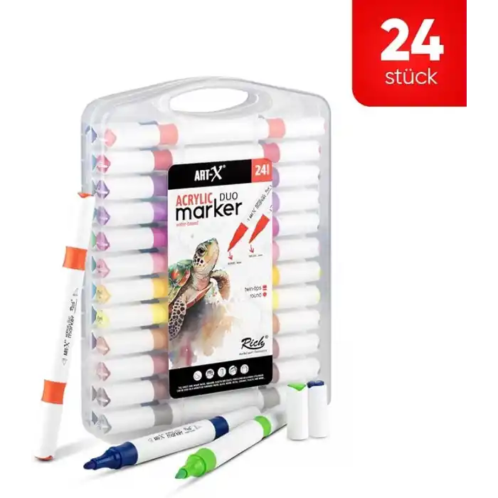 Rich Art-X Akrilik Marker Çift Taraflı Profesyonel Kalem Seti 24 Lü