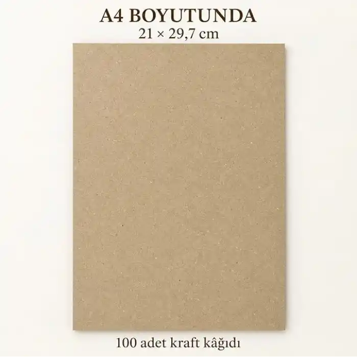 A4 Kraft Kağıdı, 100 Adet, 21 x 29,7 cm, Kahverengi, Hobi, El İşi, Çizim ve Hediye Notları İçin