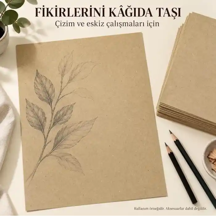 A4 Kraft Kağıdı, 100 Adet, 21 x 29,7 cm, Kahverengi, Hobi, El İşi, Çizim ve Hediye Notları İçin