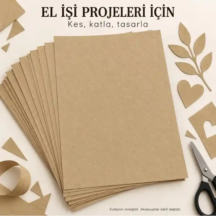 A4 Kraft Kağıdı, 100 Adet, 21 x 29,7 cm, Kahverengi, Hobi, El İşi, Çizim ve Hediye Notları İçin