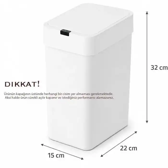9 Litre Hareket Sensörlü Çöp Kovası, Otomatik Banyo Çöp Kovası, Çocuk Odası Çöp Sepeti, Çöp Kutusu, (2 adet 1.5 V AA pil, piller pakete dahil değildir) - 15x22x32 cm