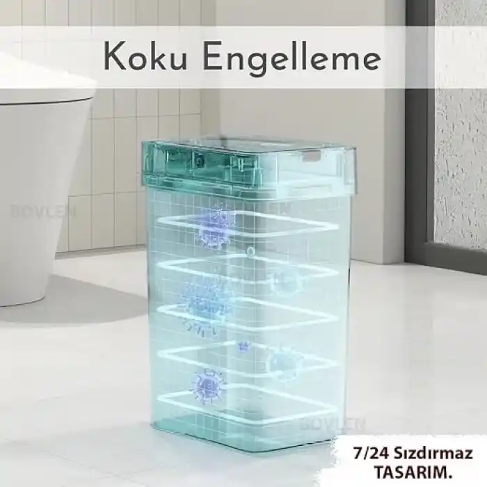 9 Litre Hareket Sensörlü Çöp Kovası, Otomatik Banyo Çöp Kovası, Çocuk Odası Çöp Sepeti, Çöp Kutusu, (2 adet 1.5 V AA pil, piller pakete dahil değildir) - 15x22x32 cm