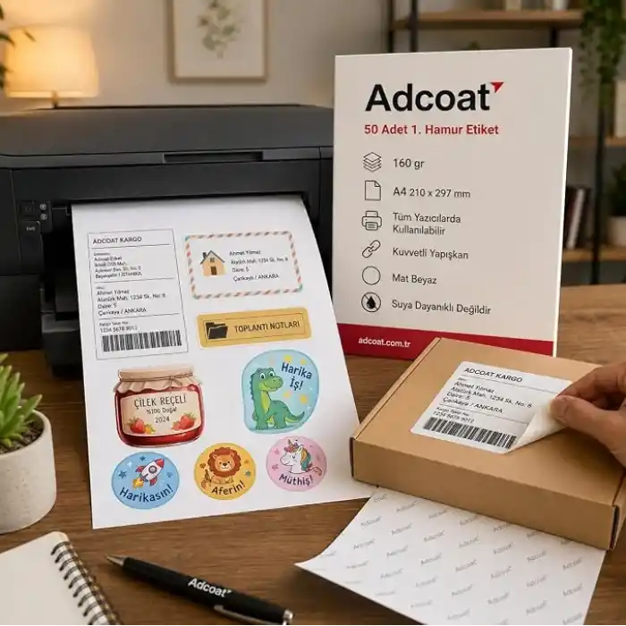 Inkjet Ve Laser Uyumlu Sticker Güçlü Yapışkanlı A4 Etiket Kağıdı MAT YÜZEYLİ 120gsm (50 yaprak)