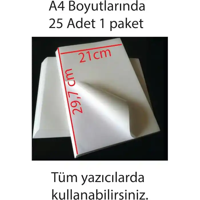 Etiket Kağıdı A4 Yapışkanlı Sticker – Kuvvetli yapışkanlı,A4 Yapışkanlı Etiket Kağıdı, 21x29.7 cm, 25 Yaprak, 160 gr, Tüm Yazıcılarla Uyumlu, Beyaz