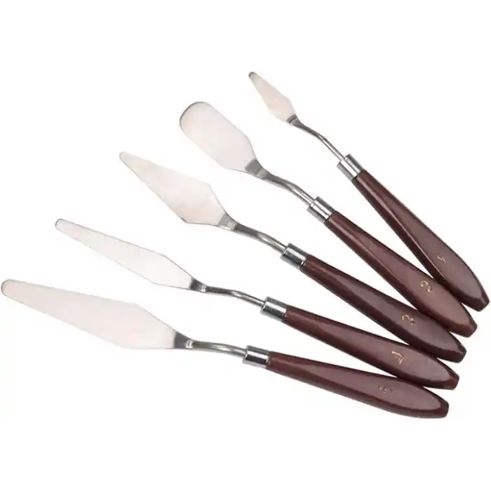 YUEMING 5 adet palet bıçağı boyama aleti, palet bıçağı, boya spatulası, boya kazıyıcı, kırmızı plastik saplı metal bıçak palet boyama akrilik boyama yağlı boya sanatçı