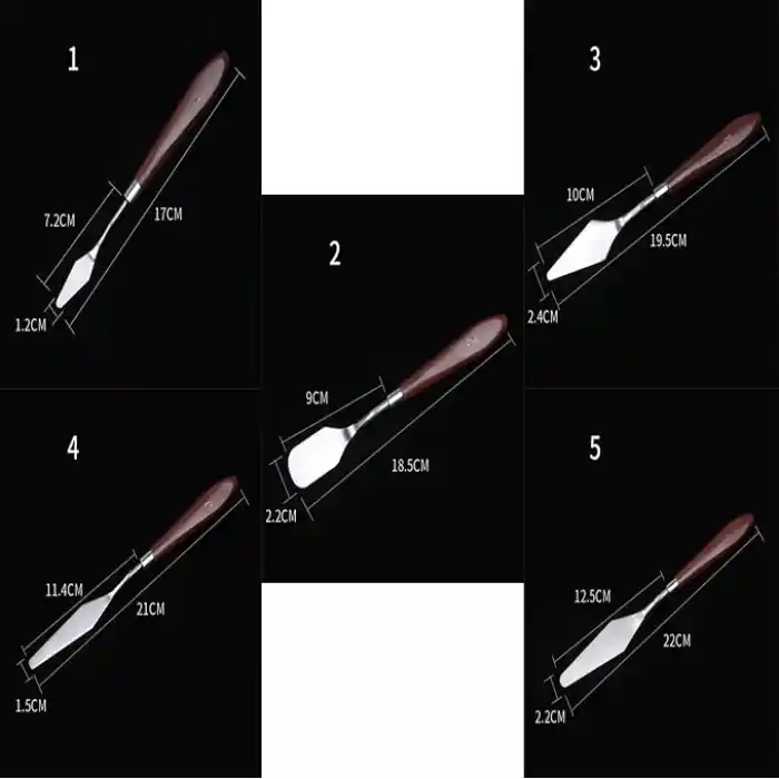 YUEMING 5 adet palet bıçağı boyama aleti, palet bıçağı, boya spatulası, boya kazıyıcı, kırmızı plastik saplı metal bıçak palet boyama akrilik boyama yağlı boya sanatçı