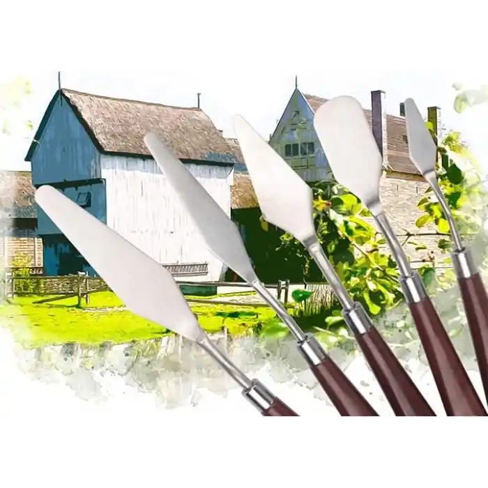 YUEMING 5 adet palet bıçağı boyama aleti, palet bıçağı, boya spatulası, boya kazıyıcı, kırmızı plastik saplı metal bıçak palet boyama akrilik boyama yağlı boya sanatçı