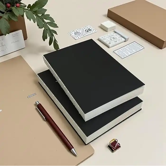 Fark Tanıtım Özel Tasarım Siyah Kraft Kapaklı A5 Çizgisiz Defter - 180 Derece Açılabilir, Sırtı Dikişli,%100 El İşçiliği, Ofis İçin İdeal, Planlayıcı (Çizgisiz)
