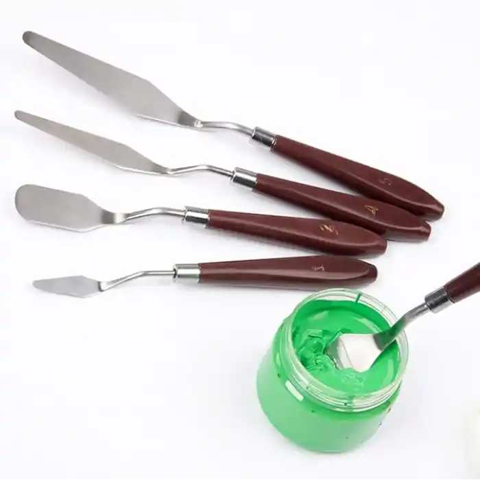 YUEMING 5 adet palet bıçağı boyama aleti, palet bıçağı, boya spatulası, boya kazıyıcı, kırmızı plastik saplı metal bıçak palet boyama akrilik boyama yağlı boya sanatçı