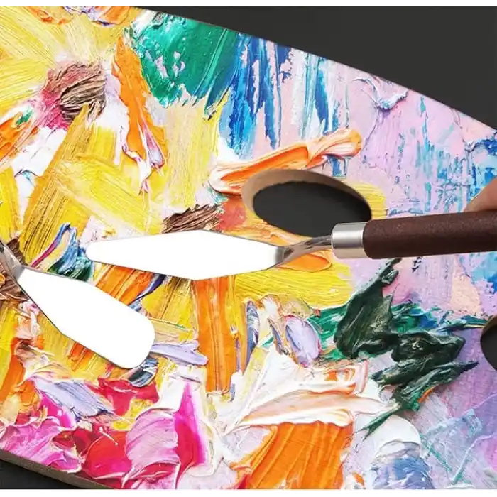 YUEMING 5 adet palet bıçağı boyama aleti, palet bıçağı, boya spatulası, boya kazıyıcı, kırmızı plastik saplı metal bıçak palet boyama akrilik boyama yağlı boya sanatçı