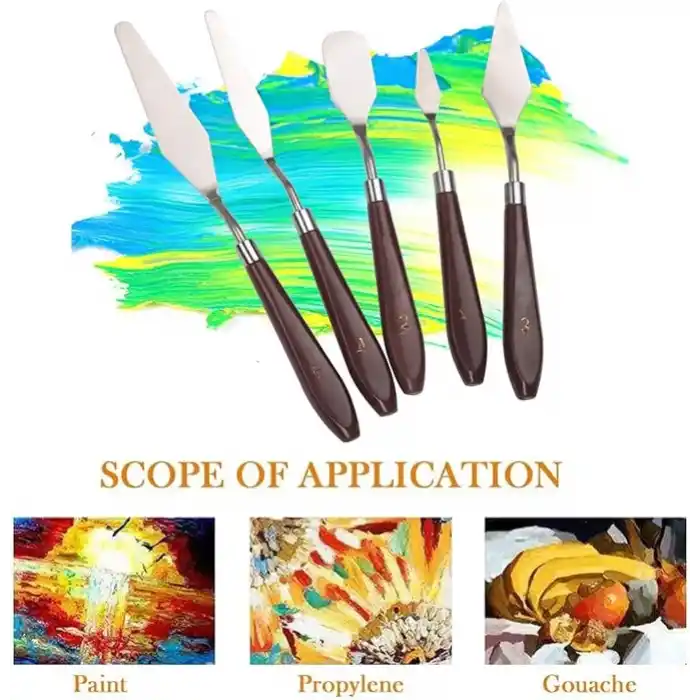 YUEMING 5 adet palet bıçağı boyama aleti, palet bıçağı, boya spatulası, boya kazıyıcı, kırmızı plastik saplı metal bıçak palet boyama akrilik boyama yağlı boya sanatçı