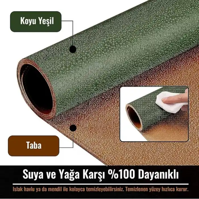 Klasse Çift Renk Dikişli PU Deri Masa Matı 80x40 Cm Mousepad, Su Geçirmez Masa Sümeni, Çift Taraflı Kullanım, Dizüstü Bilgisayar/Ofis/Ev için, Kaymaz Taban (Koyu Yeşil Ve Taba)