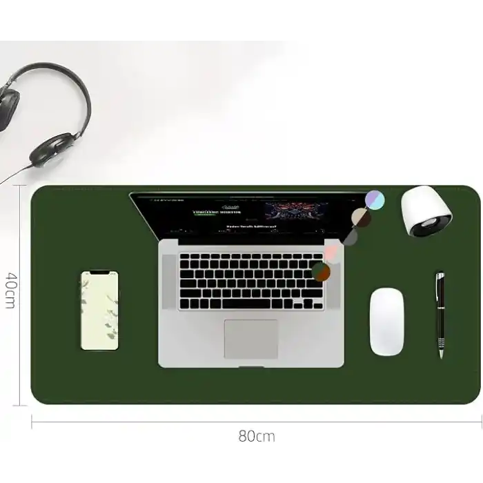 Klasse Çift Renk Dikişli PU Deri Masa Matı 80x40 Cm Mousepad, Su Geçirmez Masa Sümeni, Çift Taraflı Kullanım, Dizüstü Bilgisayar/Ofis/Ev için, Kaymaz Taban (Koyu Yeşil Ve Taba)