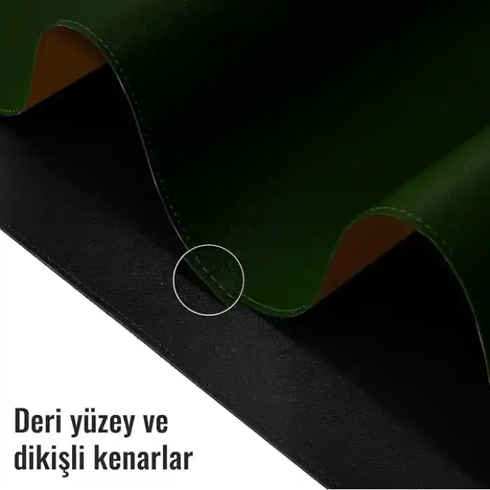 Klasse Çift Renk Dikişli PU Deri Masa Matı 80x40 Cm Mousepad, Su Geçirmez Masa Sümeni, Çift Taraflı Kullanım, Dizüstü Bilgisayar/Ofis/Ev için, Kaymaz Taban (Koyu Yeşil Ve Taba)