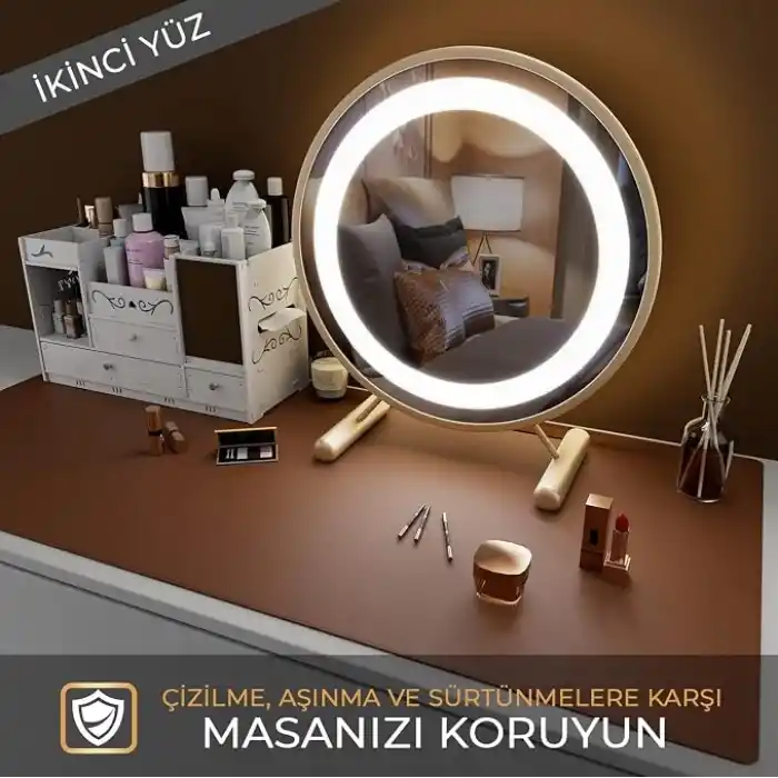 Klasse Çift Renk Dikişli PU Deri Masa Matı 80x40 Cm Mousepad, Su Geçirmez Masa Sümeni, Çift Taraflı Kullanım, Dizüstü Bilgisayar/Ofis/Ev için, Kaymaz Taban (Koyu Yeşil Ve Taba)