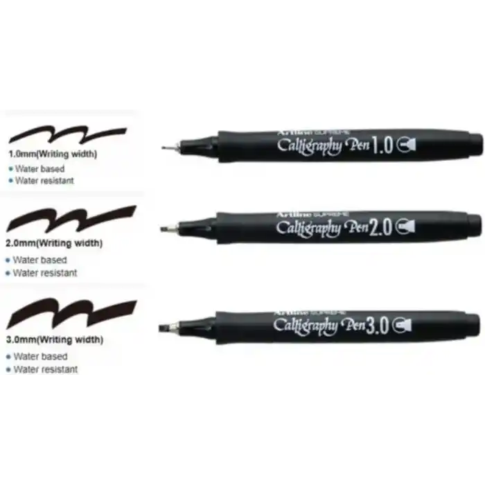 Artline Ergoline Kaligrafi Kalemi Siyah 3lü Takım, 1.0-2.0-3.0 mm