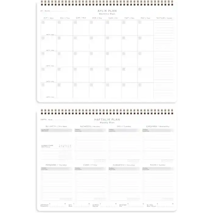 Süresiz Haftalık Spiralli Masaüstü Planlayıcı 24x34 cm - Desk Planner Bordo