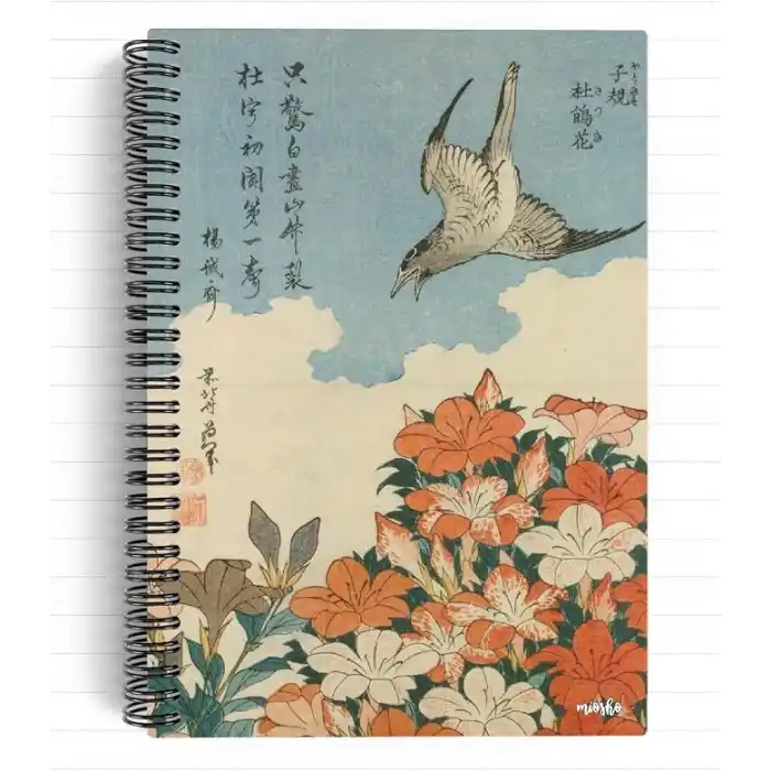 Katsushika Hokusai/Cuckoo and Azaleas,1834 | Spiralli Defter 26 | A5 | Çizgili | 100 Sayfa | Okul (Düz)