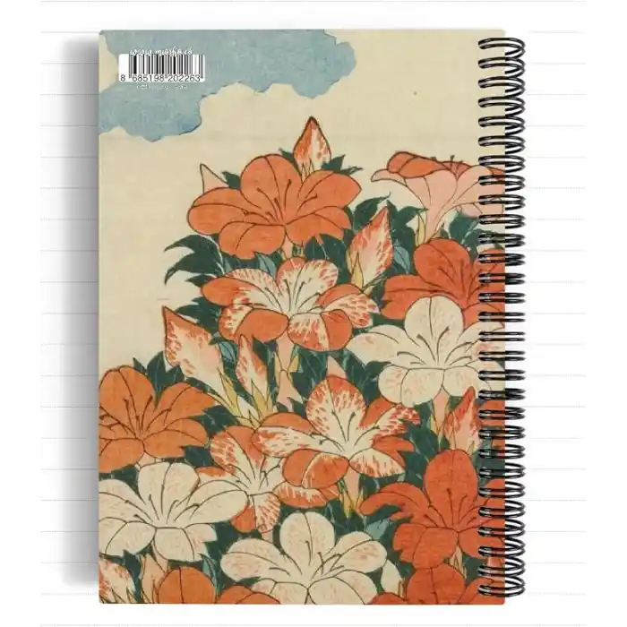 Katsushika Hokusai/Cuckoo and Azaleas,1834 | Spiralli Defter 26 | A5 | Çizgili | 100 Sayfa | Okul (Düz)